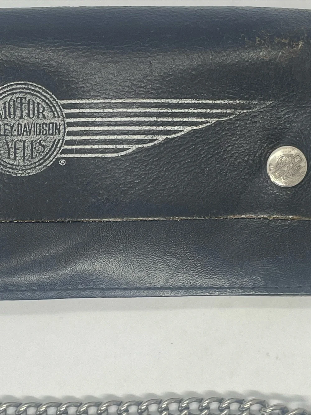 Vintage Harley Davidson Leather Biker Chain Wallet Eagle Wing Embossed Black